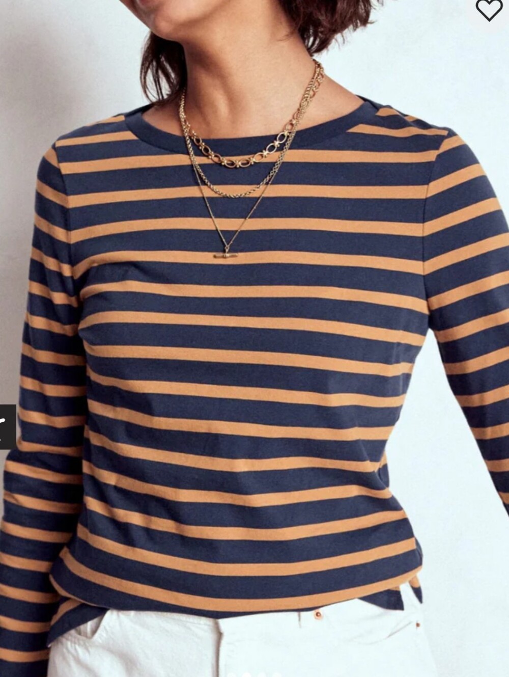 Boden Women's Olivia Long Sleeve Breton Navy,Camel Stripe Size US20-22